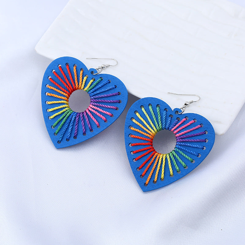 Aretes De Madera De Color Mezclado Envoltura De Corazón al por mayor